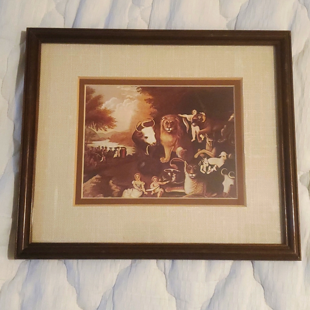 Peaceable Kingdom Museum Print Brown Custom Framed Animal Theme Vintage